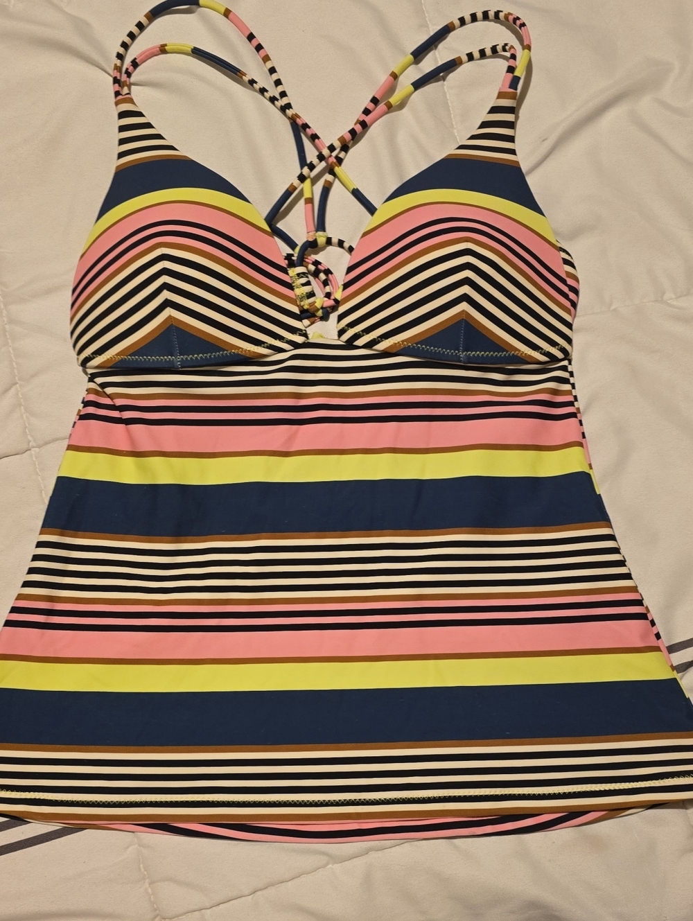 Raisins Navy Pink Yellow Multicolor Striped Swim Bodysuit